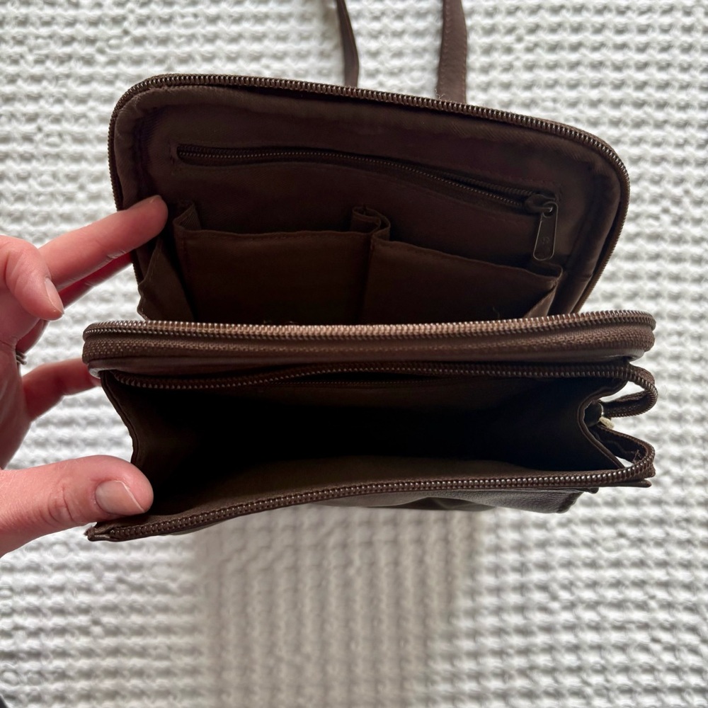 Fossil Vintage Dark Brown Pebbled Leather Crossbody Bag Purse - Picture 4 of 7